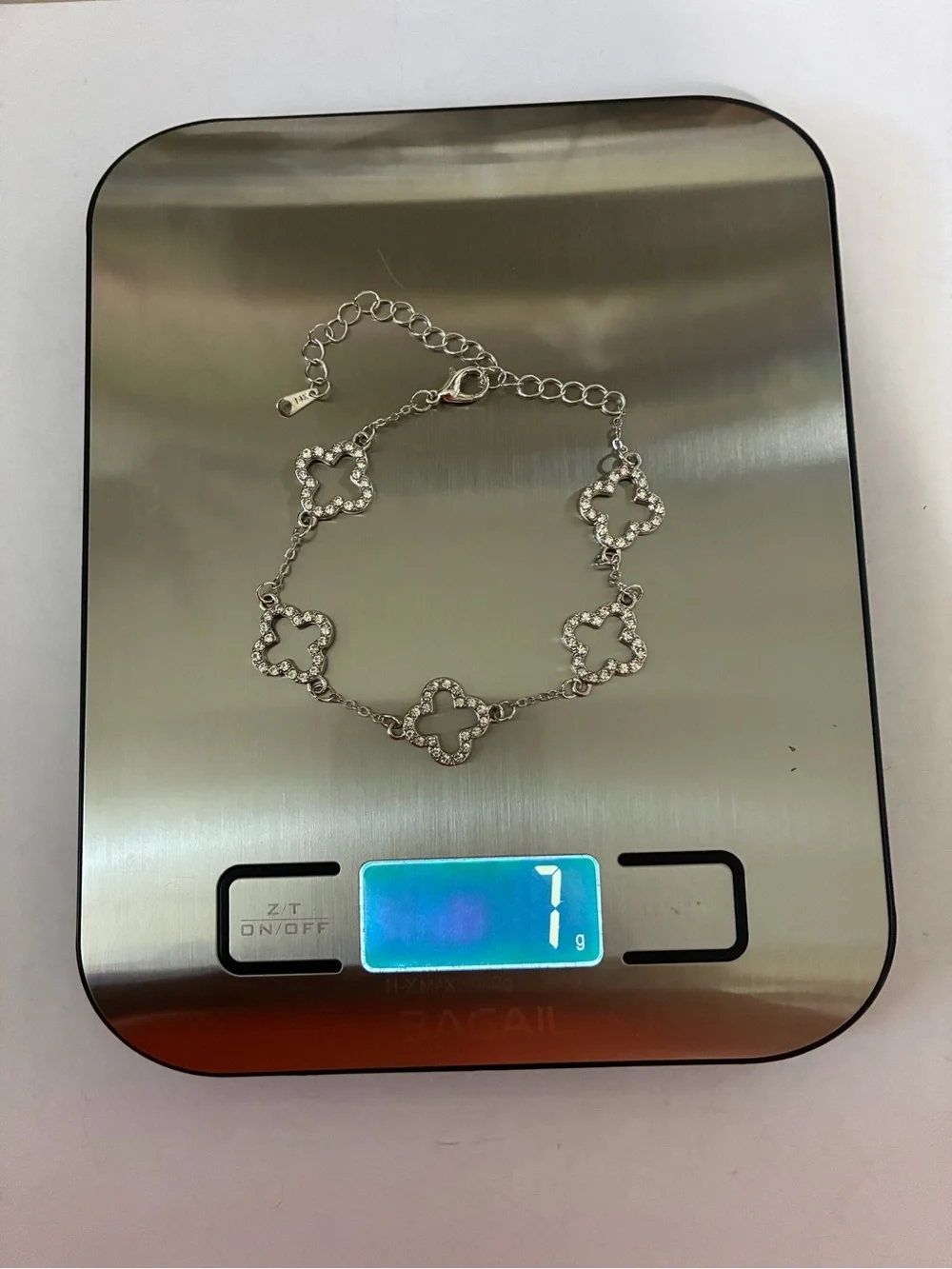 Silver Clover Link Bracelet with Crystals